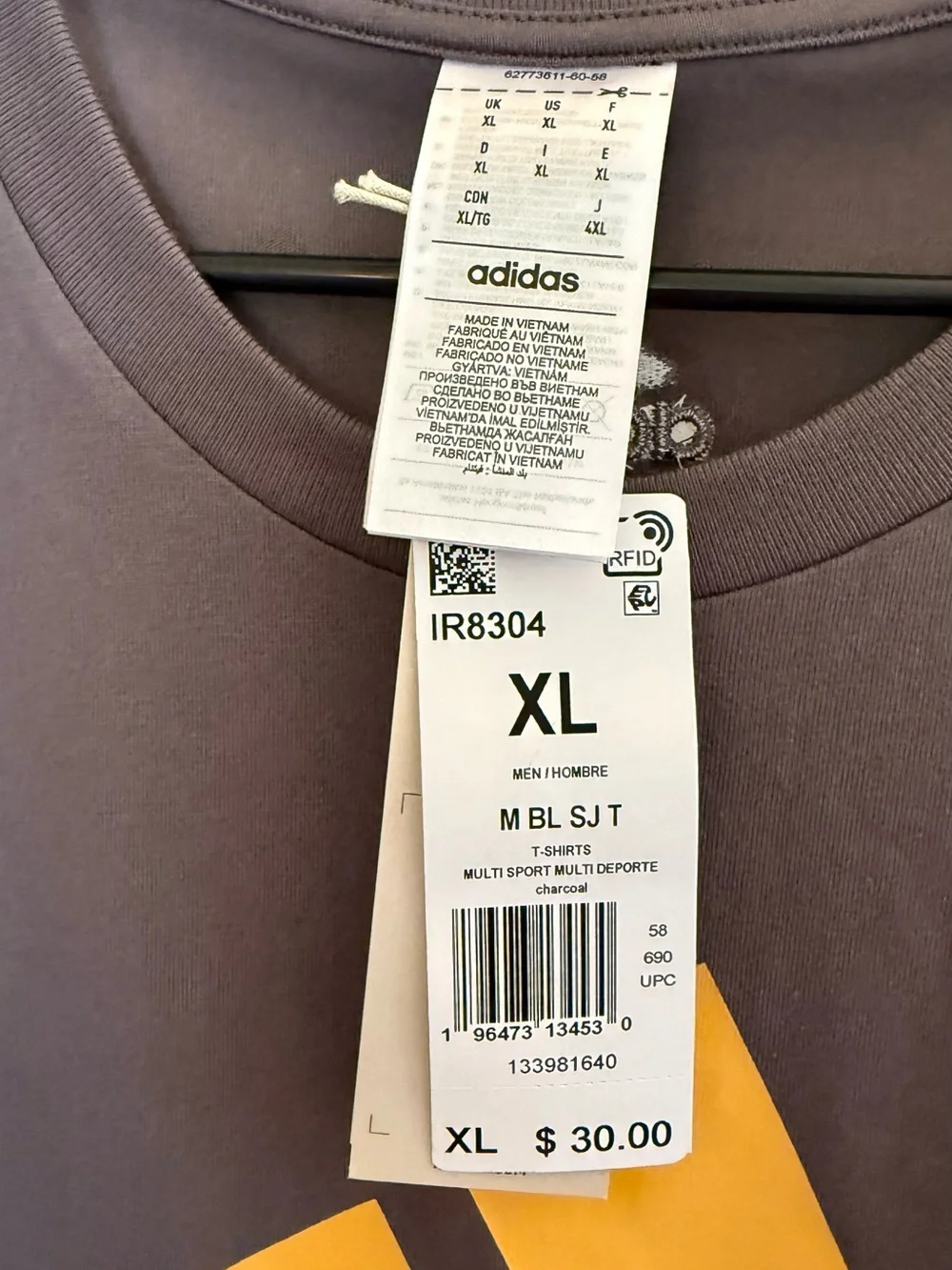 adidas Short Sleeve Crew T-Shirt in Charcoal with Yellow Logo